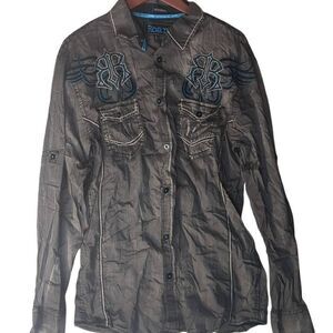 ROAR Buckle Surmountable Embroidered Western Long Sleeve Button Snap Front Shirt